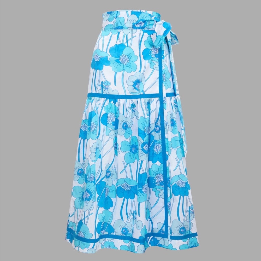 Loretta Caponi Italy Haute Couture Flowers Waves Veradero skirt cotton XL NWT